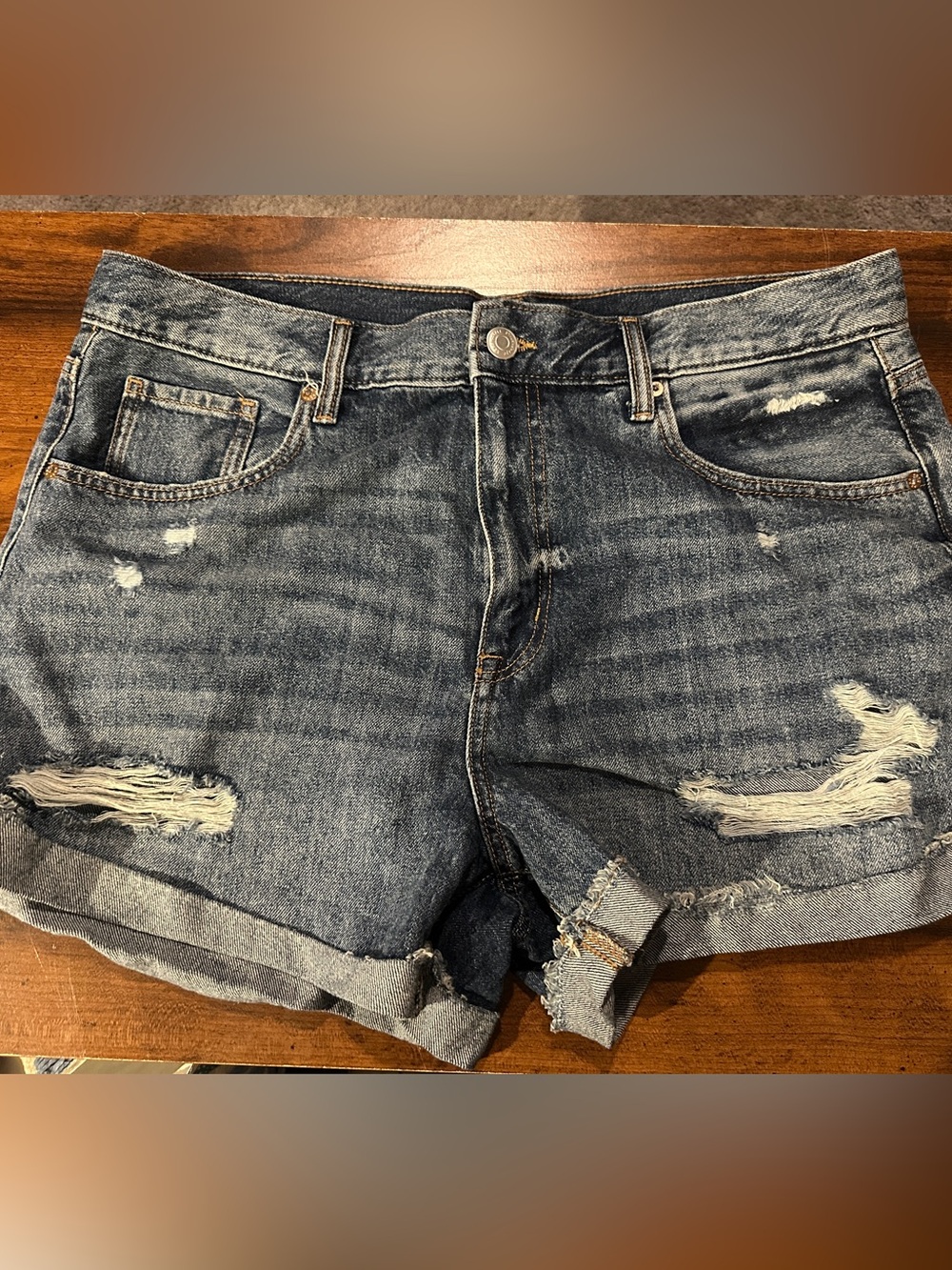 Aeropostale Distressed Dark Blue Denim Jean Shorts
